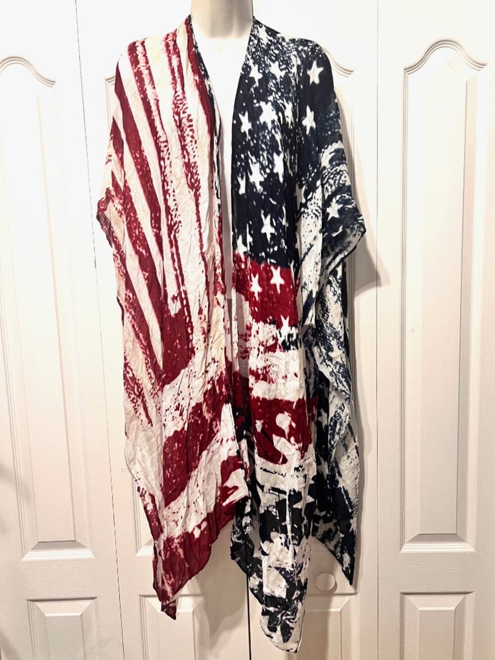 Patriotic Stars & Stripes Flag Open Kimono-Celebrate 250 Years-Red-One size